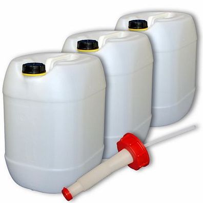 Plasteo 3x30L Wasserkanister, Plastekanister, Kanister + Ausgießer flexibel DIN 61