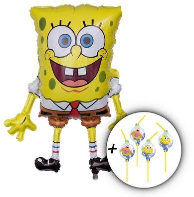 Amscan Spongebob Schwammkopf Folienballon ungefüllt mit Gewichten + 8 Trinkhalme