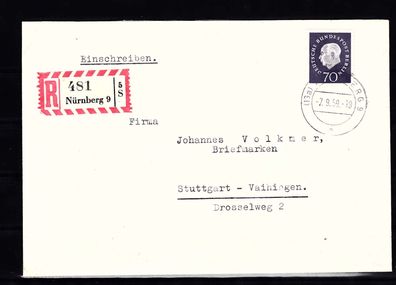 1959 Berlin Heuss MiNr. 186 EF auf Einschreibbrief