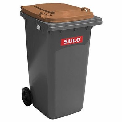 1 x SULO Mülltonne Abfalltonne Müllbehälter 240 Liter Grau mit Braunem Deckel NEU