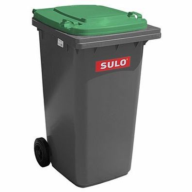 1 x SULO Mülltonne Abfalltonne Müllbehälter 240 Liter Grau mit Grünem Deckel NEU