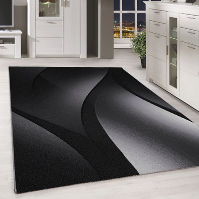 Kurzflor Design Teppich Schatten Muster Wohnzimmer-Teppich Grau Schwarz Meliert