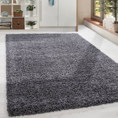 Shaggy Hochflor Langflor Teppich Soft Wohnzimmerteppich Farbe Grau Einfarbig
