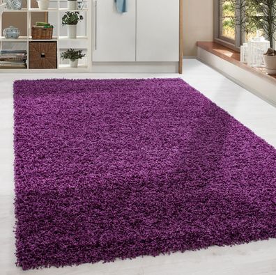 Shaggy Hochflor Langflor Teppich Soft Wohnzimmerteppich Farbe Lila Einfarbig
