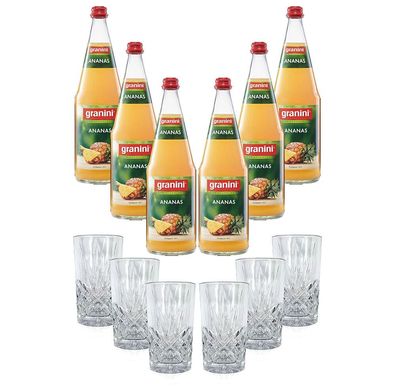 Mixcompany Set - 6x Longdrink Glas Kristall Optik + 6er Set Granini Ananas 1L S