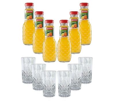 Mixcompany Set - 6x Longdrink Glas Kristall Optik + 6er Set Granini Orange 0,2L