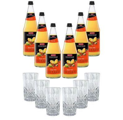 Mixcompany Set - 6x Longdrink Glas Kristall Optik + 6er Set Granini Mai Tai Alk