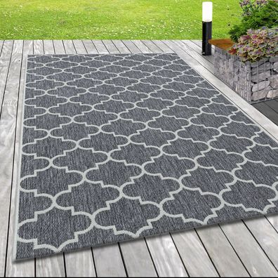 In- & Outdoor Flachgewebe Teppich Sisal Optik Marokkanisches Design in Grau