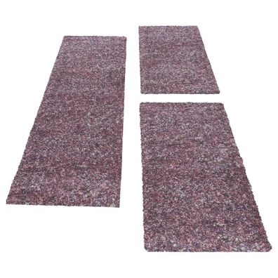 Shaggy Läufer Bettumrandung Teppich Set Mehrfarbig Lila Taupe meliert 3-teilig