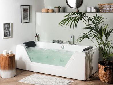 Whirlpool Badewanne mit 10 Massage Düsen LED Glas Eckwanne Luxus Spa günstig 3 Maße
