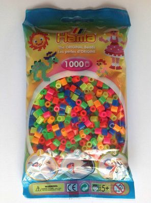 1000 Hama Bügelperlen Neon Farbmischung Nr. 207-51, für Stiftplatten, Perlen 5mm
