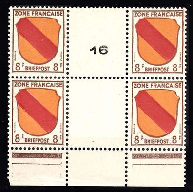 Allg. Ausg., Wappen der Länder, MiNr. 4bx wg. ZW m. Masch-Nr.16 , postfrisch