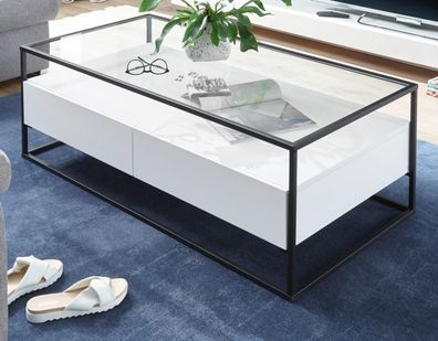 Couchtisch Wohnzimmer Tisch weiß und schwarz Sofatisch 2x Schublade 120 cm Evora