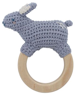 SEBRA Baby Rassel Bluebell das Kaninchen Spielzeug Holz Greifling Häkel Ring