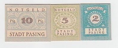 3 Banknoten Notgeld Stadt Pasing um 1921