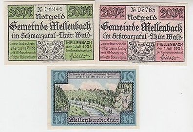 3 Banknoten Notgeld Gemeinde Mellenbach in Thüringen 1921