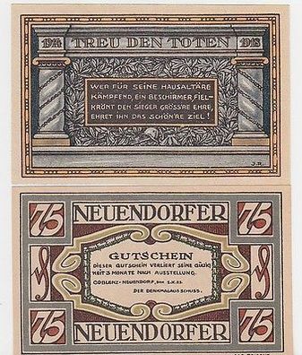 2 Banknoten Notgeld Coblenz Neuendorf Dnkmalausschuß 1921