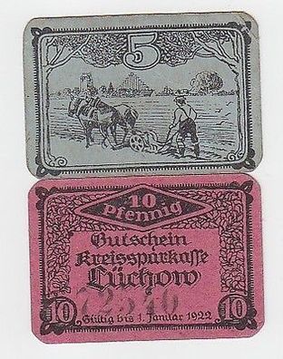 2 Banknoten Notgeld Kreissparkasse Lüchow 1922