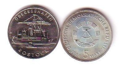 DDR Gedenk Münze 5 Mark Überseehafen Rostock 1988