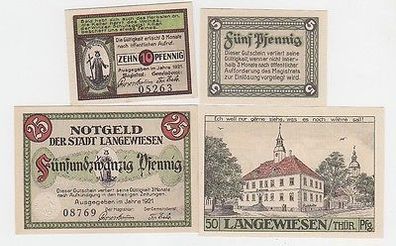 4 Banknoten Notgeld Stadt Langewiesen 1921