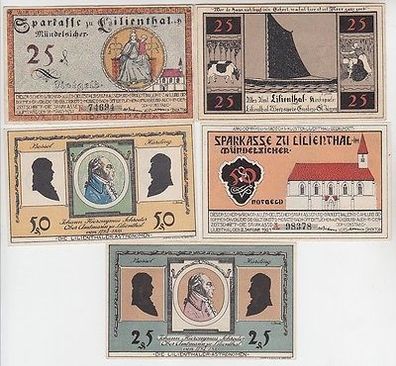 5 Banknoten Notgeld Sparkasse zu Lilienthal 1921