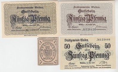 4 Banknoten Notgeld Stadtgemeinden Weiden 1918