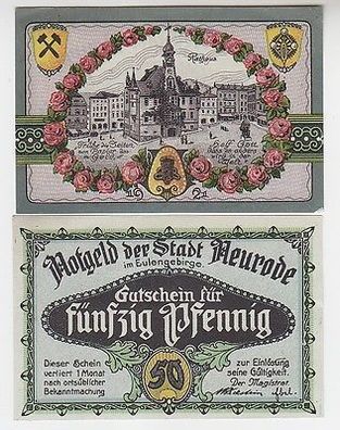 2 Banknoten Notgeld Stadt Neurode im Eulengebirge in Schlesien 1921