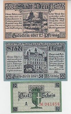 3 Banknoten Notgeld Stadt Neuß 1919