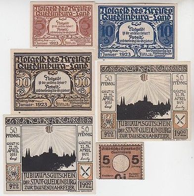6 Banknoten Notgeld Stadt Quedlinburg um 1921