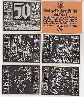 5 Banknoten Notgeld Stadt Erfurt Luther Serie 1921