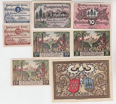 8 Banknoten Notgeld Stadtgemeinde Auma in Thüringen 1921