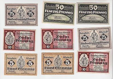 9 Banknoten Notgeld Stadt Allstedt 1920