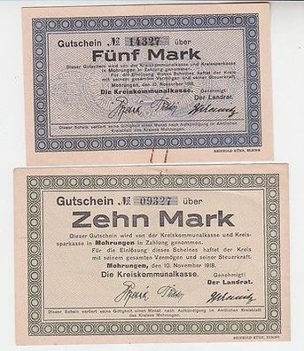 2 Banknoten 5 und 10 Mark Groß-Notgeld Kreiskommunalkasse 1918