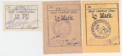 3 Banknoten Notgeld Liebstadt (Wilczkowo) - Stadt Liebstadt in Ostpreußen o.D.
