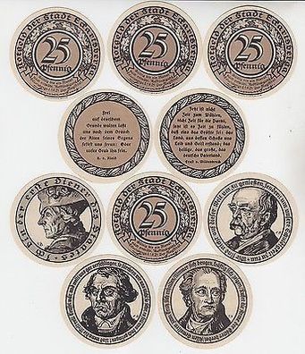 10 Banknoten Notgeld Stadt Eckartsberga 1921
