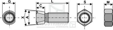 1675S. KV Scharschraube M16 x 2 x 75 mit Sechskantmutter (Kverneland)