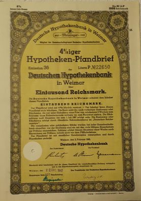 4% iger Hypotheken-Pfandbrief von 1942 der deutschen Hypothekenbank Weimar
