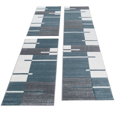 Bettumrandung Läufer Set Teppich Modern Kariert Muster 3 Teilig Braun Beige Crem 