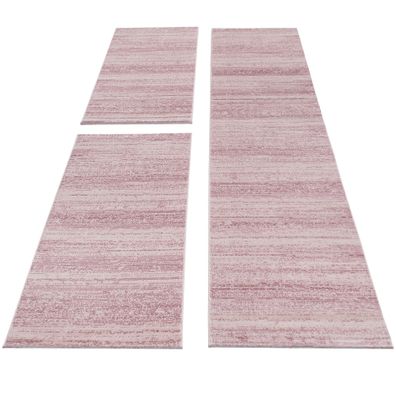 Kurzflor Teppich Läuferset 3-teilig Bettumrandung Teppichläufer Einfarbig Pink