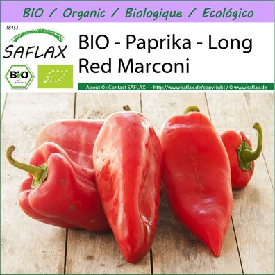 SAFLAX - BIO - Paprika - Long Red Marconi - Capsicum - 20 Samen