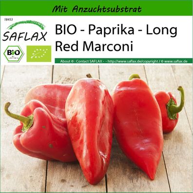 SAFLAX - BIO - Paprika - Long Red Marconi - Capsicum - 20 Samen