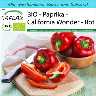 SAFLAX Geschenk Set - BIO - Paprika - California Wonder - Rot - Capsicum - 20 Samen