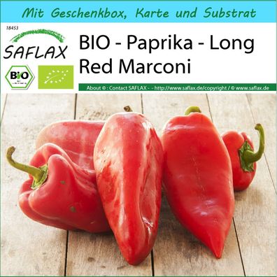 SAFLAX Geschenk Set - BIO - Paprika - Long Red Marconi - Capsicum - 20 Samen