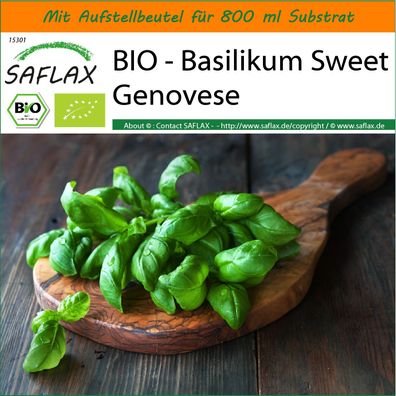 SAFLAX Garden in the Bag - BIO - Basilikum Sweet Genovese - Ocimum - 800 Samen