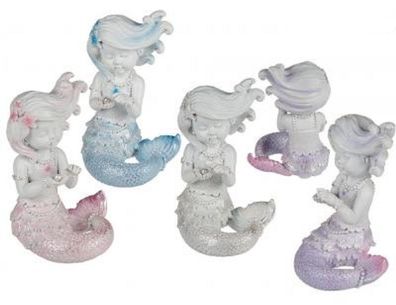 4 Dekofiguren Meerjungfrauen 12 cm, sitzend, Meerjungfrau Nixe, Figuren Dekoration
