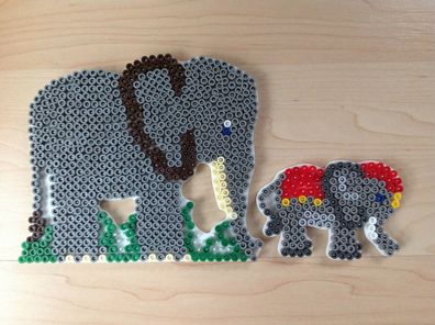 Stiftplatte gr. + kl. Elefant, f. Hama Bügelperlen midi, Perlen Tier Safari Stoßzahn