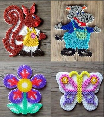 4 Stiftplatten Hama midi: Blume Eichhörnchen Flusspferd Schmetterling, Bügelperlen