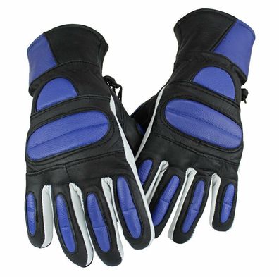 Motorrad BIKER Echt Lamm Leder Handschuhe Custom GLOVES Retro Blau