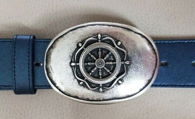 Umjubelt Oval Wheel Gürtelschnalle Schließe silber Maritim Meer 9x6,5 cm