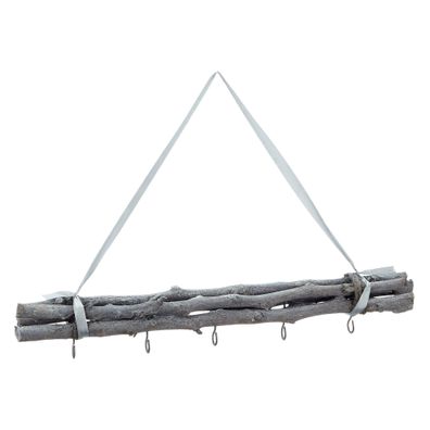 Wanddeko BÜNDEL in grau - 5 Haken - zum hängen mit karierten Bändern